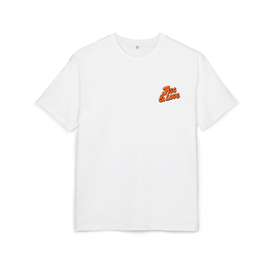 T-shirt oversize blanc face avant logo Fisc & Love — streetwear français humour fiscal 240g