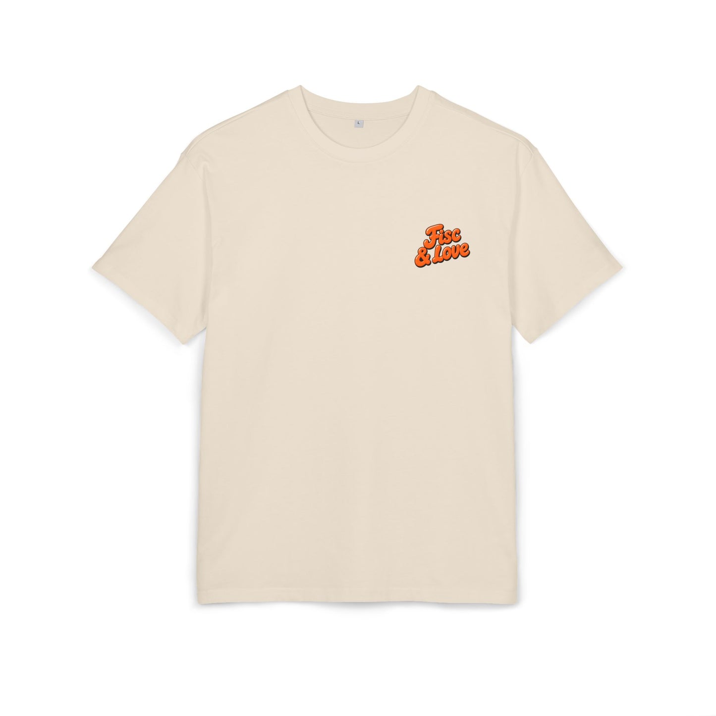T-shirt oversize beige face avant logo Fisc & Love — streetwear français humour fiscal 240g​​​​​​​​​​​​​​​​